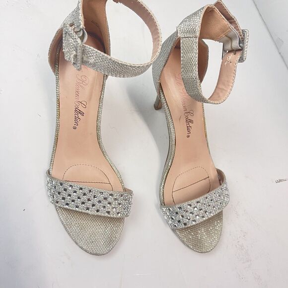 De Blossom Collection Emily Womens Silver Rhinestone Heels Ankle Strap  7.5 - Picture 4 of 9
